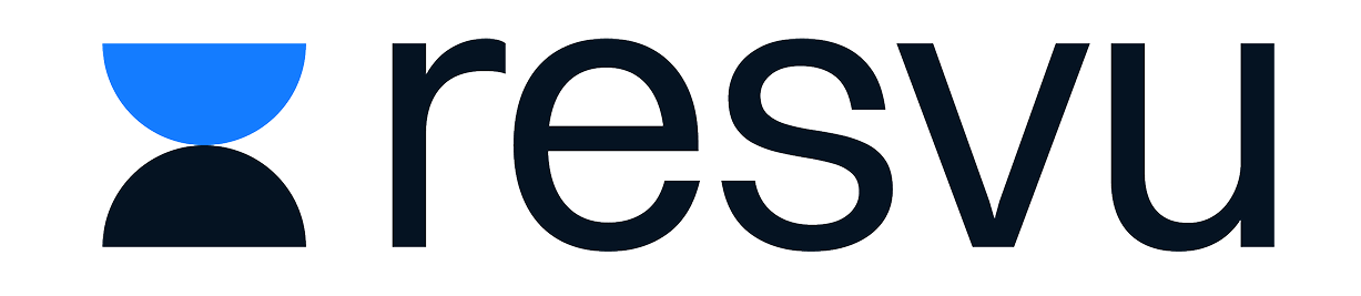 Resvu brand logo with a blue hourglass icon on the left.